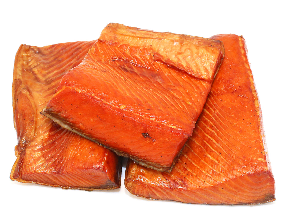 smoked salmon on white background